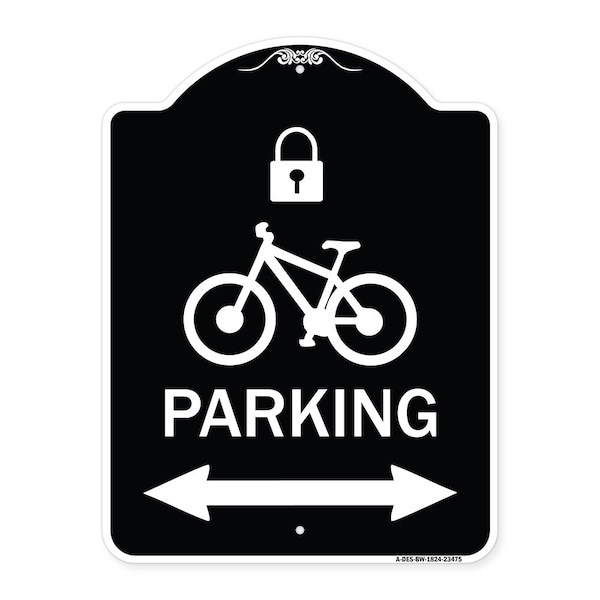 Signmission Parking W/ Lock Cycle & Bidirectional Arrow Heavy-Gauge Aluminum Sign, 24" x 18", BW-1824-23475 A-DES-BW-1824-23475 - main